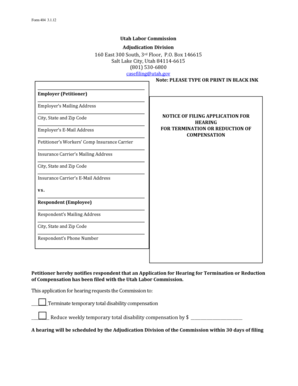 Utah Notice of Filing Application for Hearing