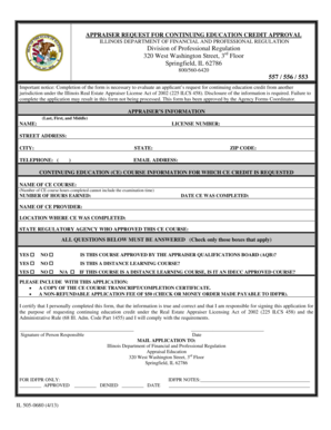 Illinois Appraiser Continuing Education Credit Request