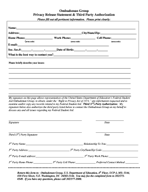 Privacy Release Statement & Third Party Authorization