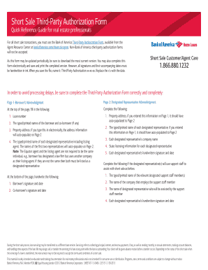 Bank of America Short Sale Third-Party Authorization Form