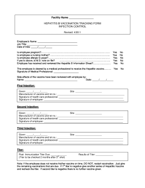 Hepatitis B Vaccination Tracking Form