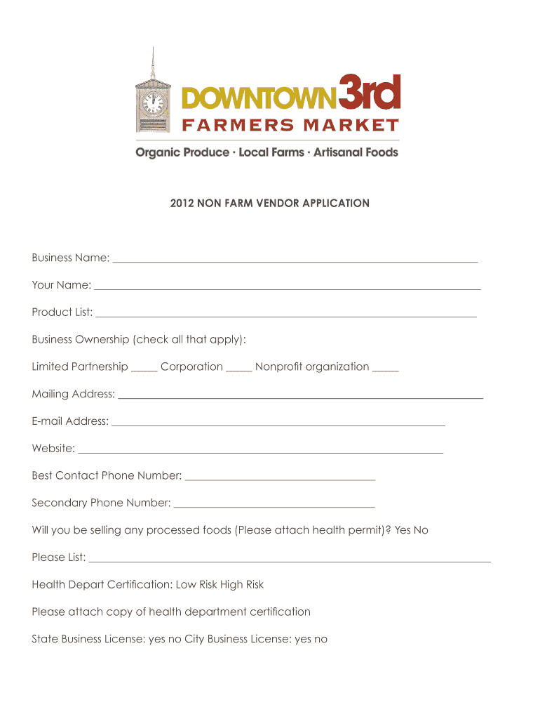 Vendor Application - Non-Farm - Downtown 3rd Farmers Market Preview on Page 1