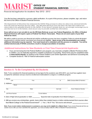 Financial Aid Application 2012-2013