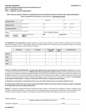 2012-2013 Student Health Insurance Enrollment Form