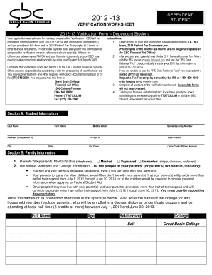 2012-13 Dependent Student Verification Form