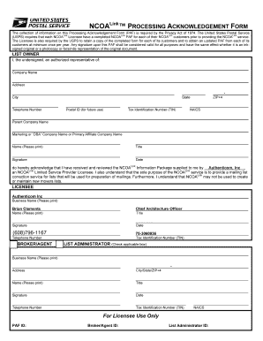 NCOALink 18 Months Processing Acknowledgement Form