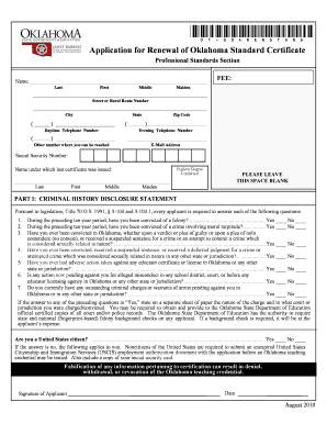 Oklahoma Standard Certificate Renewal Application