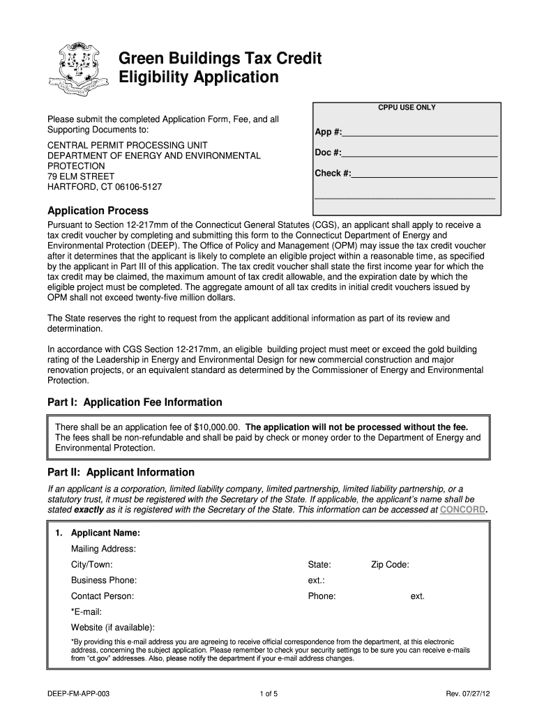 Green Buildings Tax Credit Eligibility Application - CT - ct Preview on Page 1