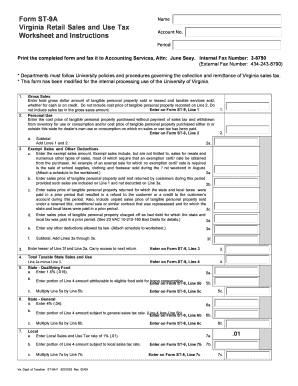 Virginia Retail Sales and Use Tax Worksheet