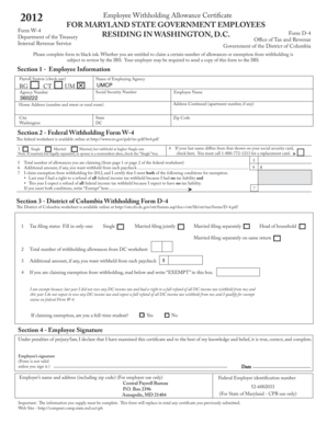 Maryland Employee Withholding Allowance Certificate