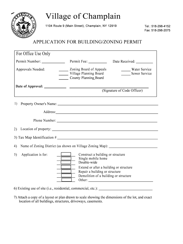 8 Page Application for Building Zoning Permit - The Village of Preview on Page 1