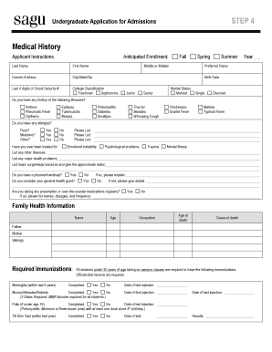 sagu medical history form