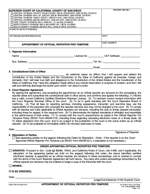 California Court Reporter Pro Tempore Appointment