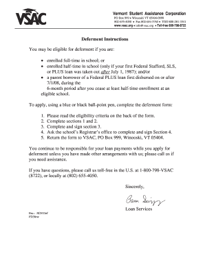 Vermont In-School Deferment Request Form