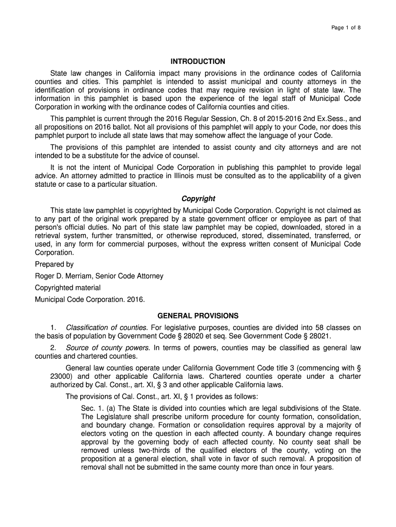 State law changes in California impact many provisions in the ordinance