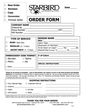 Starbird Order Form