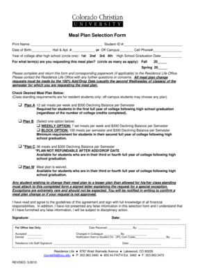 Meal Plan Selection Form
