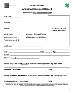Nevada 4-H Annual Achievement Record