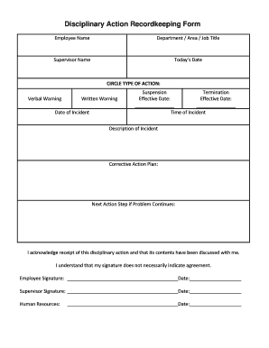 Disciplinary Action Record Keeping Form - Worksafecenter.com