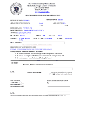 Massachusetts Alcoholic Beverages License Renewal Application