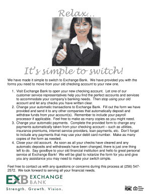 Exchange Bank Account Switch Forms