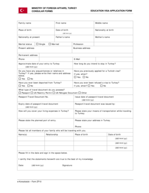 Turkey Education Visa Application Form