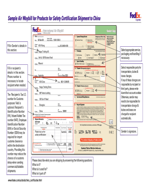 Air Waybill for Safety Certification Shipment to China