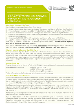 WorkSafe Western Australia High Risk Work Licence Conversion Application