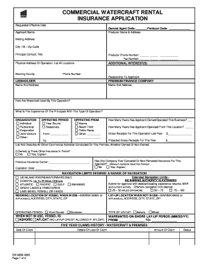 Commercial Watercraft Rental Insurance Application