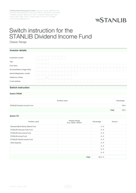STANLIB Dividend Income Fund Switch Instruction