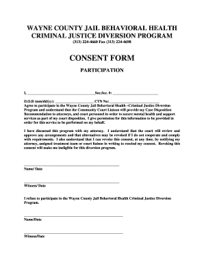 Wayne County Jail Mental Health Diversion Program Consent Form