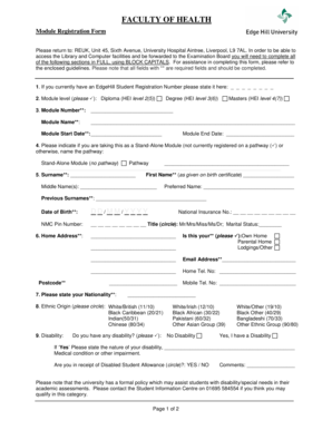 Faculty of Health Module Registration Form