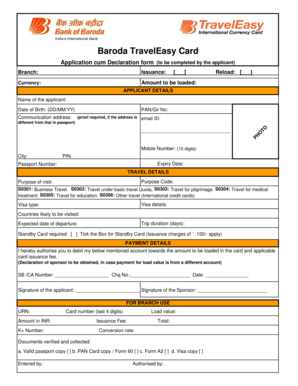 Baroda TravelEasy Card Application Form