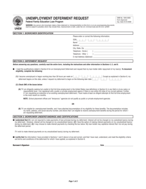 Unemployment Deferment Request Form