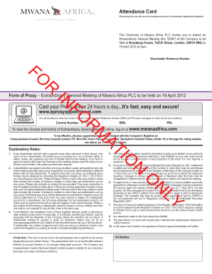 Mwana Africa PLC Extraordinary General Meeting Proxy Form