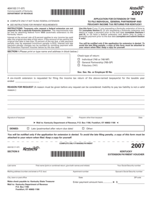 Kentucky Tax Extension Form 40A102