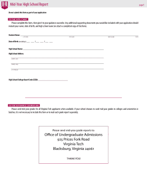 Virginia Tech Mid-Year High School Report Form