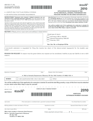 Kentucky Income Tax Extension Form 40A102