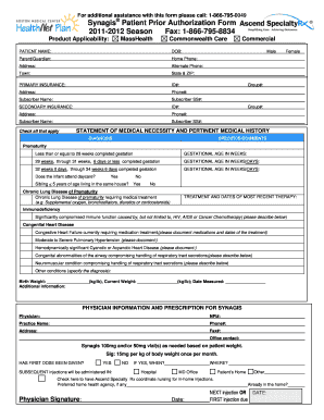 Synagis Patient Prior Authorization Form