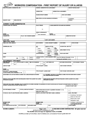 Workers Compensation First Report of Injury or Illness