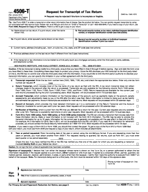 IRS Form 4506-T Request for Transcript of Tax Return