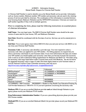 California Mental Health Clinician Staff Number Request