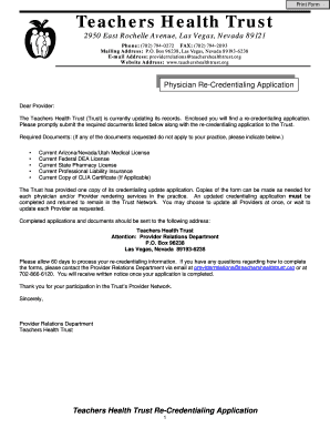 Teachers Health Trust Re-Credentialing Application