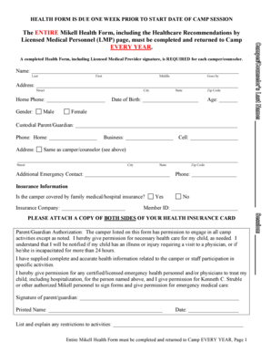 Mikell Camp Health Form