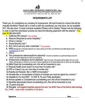 California RN Employment Application