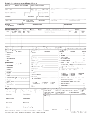 British Columbia Antenatal Record Part 1