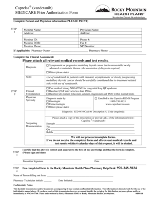 Medicare Prior Authorization Form for Caprelsa