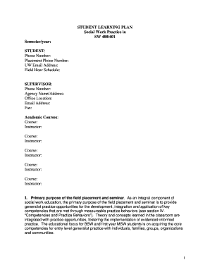 Student Learning Plan for Social Work Practice