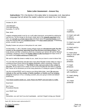 Sales Letter Assessment Answer Key