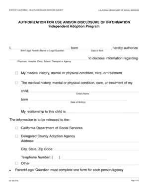 California Adoption Information Release Form
